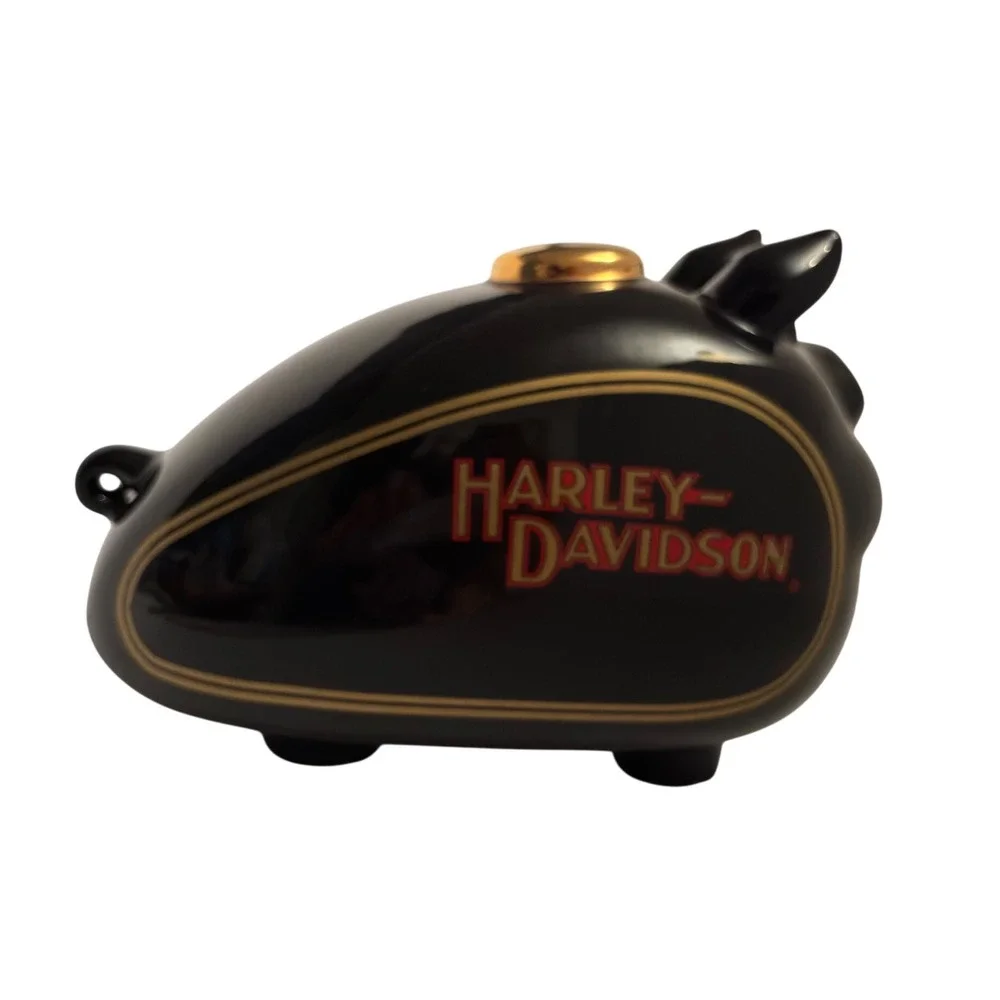 VTG Harley Davidson Piggy Bank Black Ceramic Motorcycle Gas Tank Style Coin Bank
